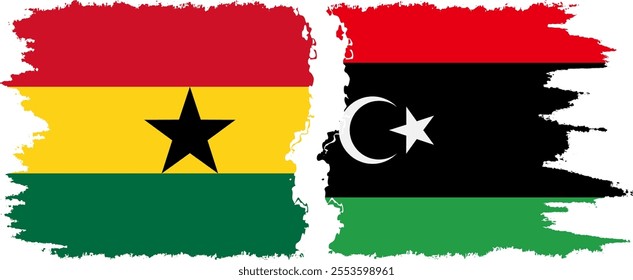 Libya and Ghana grunge flags connection, vector