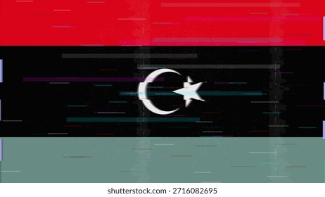 Vector Video de bandera de falla de Libia, distorsión dividida RGB, ilustración de marco abstracto digital