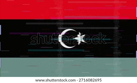 Libya glitch flag vector, RGB split distortion, digital abstract video frame illustration