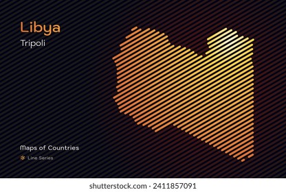 Libya Gold Map with a capital of Tripoli Shown in a Line Pattern. Stylized simple vector map.
