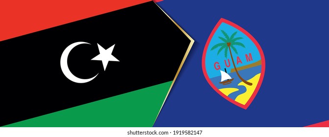 Libya and Guam flags, two vector flags symbol of relationship or confrontation.