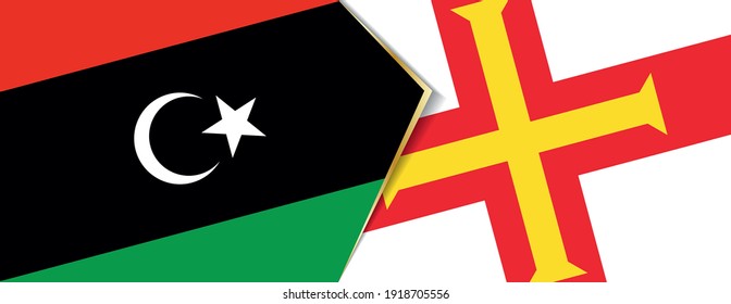 Libya and Guernsey flags, two vector flags symbol of relationship or confrontation.