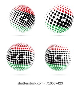 Libya halftone flag set patriotic vector design. 3D halftone sphere in Libya national flag colors isolated on white background.