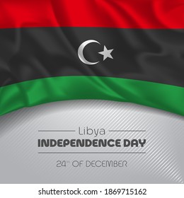 Libya happy independence day greeting card, banner vector illustration. Libyan national holiday 24th of December square design element with waving flag