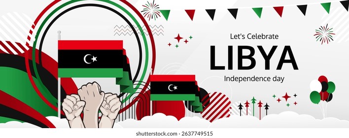 Libya Independence Day modern greeting banner. 24 December Happy National Day. Festive horizontal background with flag colors, great for carnival poster, tourism campaign, holidays flash sale