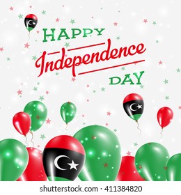 Libya Independence Day Patriotic Design. Balloons in Libyan National Colors. Happy Independence Day Libya Vector Greeting Card.