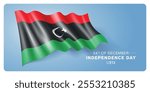 Libya independence day vector banner, greeting card. Libyan wavy flag in 24th of December patriotic holiday horizontal design with realistic flag