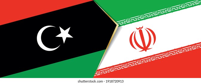 Libya and Iran flags, two vector flags symbol of relationship or confrontation.