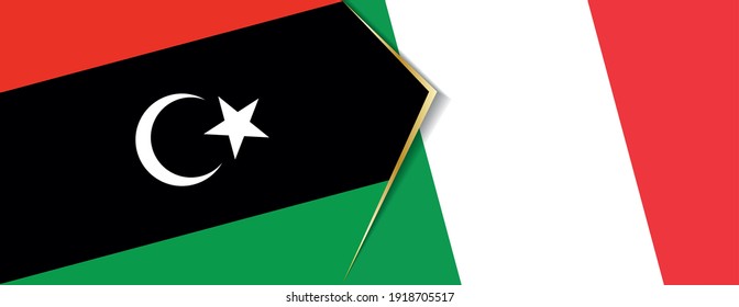 Libya and Italy flags, two vector flags symbol of relationship or confrontation.