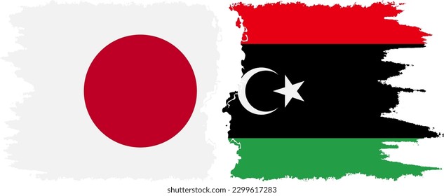 Libya and Japan grunge flags connection, vector
