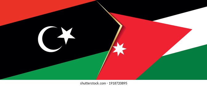 Libya and Jordan flags, two vector flags symbol of relationship or confrontation.