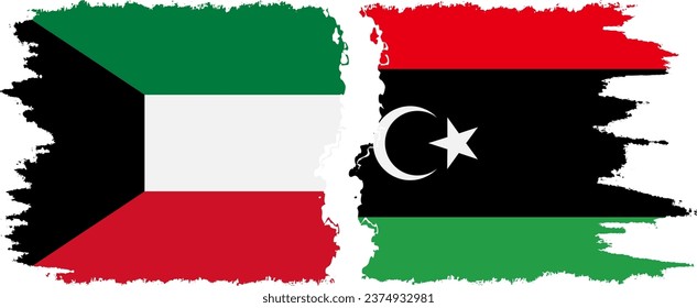 Libya and Kuwait grunge flags connection, vector