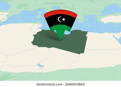 Libya Location Highlighted on African Map with Flag Icon. Detailed Vector Design.