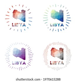 Libya low poly sunburst set. Logo of country in geometric polygonal style. Vector illustration.