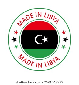 Libya Made in Stamp in circle with flag Vector template on white background