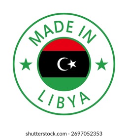 Libya Made in Stamp in circle with flag Vector template on white background
