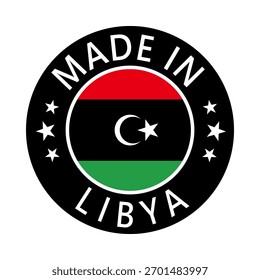 Libia Hecho en sello en círculo con Plantilla de Vector de la bandera sobre fondo blanco