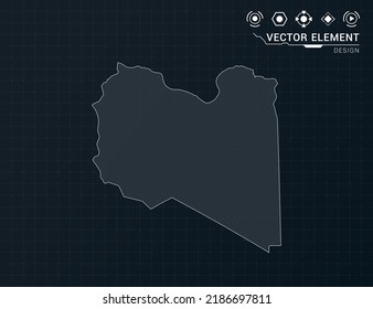 Libya map of black digital frame HUD, GUI, UI interface technology radar vector.