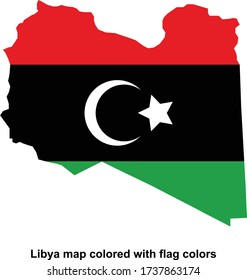 Libya map colored with flag colors isolated vector illustration