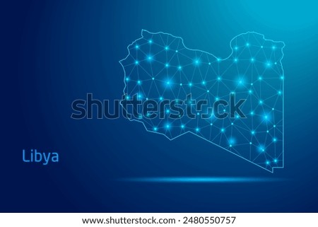 Libya map - concept of communication technology, graphic of low poly.