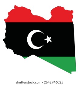 Libya map with country flag. Map of Libya with flag