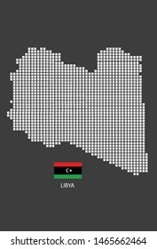 Libya map design white square, black background with flag Libya.