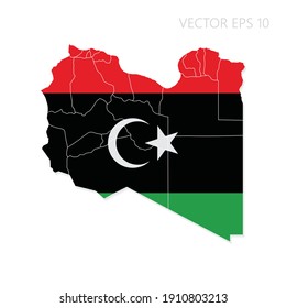 Libya map with flag and shadow isolated on white background. Vector illustration EPS10.