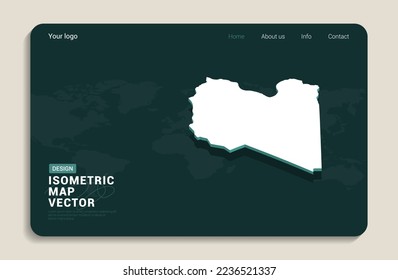 Libya map green background with isometric vector. Web banner layout template.