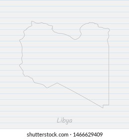Libya map hand drawn gray outline on notebook background. Vector Illustration EPS10.
