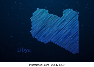 Libya map hand drawn scribble sketch.Vector map in futuristic style on dark blue space background. Vector illustration.