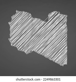 Libya map hand drawn sketch. Vector concept illustration flag, scribble map. Country map for infographic, brochures and presentations isolated on black background. Vector illustration.