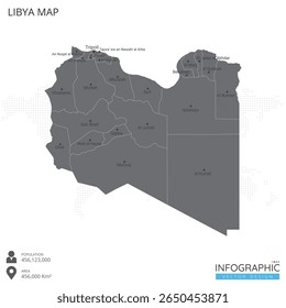 Libyen Karte hoch detailliert mit Regionen und Städten des Landes auf weißem Hintergrund. Vektorgrafik EPS10.