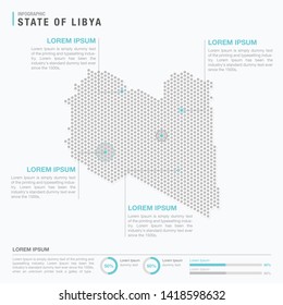 Libya map infographics with abstract pixelated dot pattern on white background. Stylized map concept with elementsl. - Vector illustration