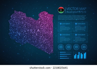 Libyen Karte Infografik Vorlage für Diagramm, Grafik, Präsentation und Diagramm mit abstraktem geometrischem Mesh Polygonal Lichtkonzept auf blauem Hintergrund. Vektorgrafik EPS10.