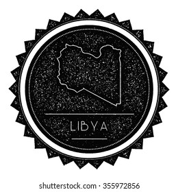 Libya Map Label with Retro Vintage Styled Design. Hipster grungy insignia vector illustration
