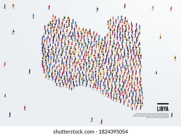 Libya Map. Large group of people form to create a shape of Libya Map. vector illustration.