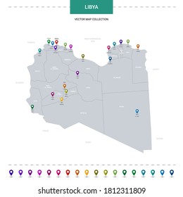 Libya map with location pointer marks. Infographic vector template, isolated on white background. 