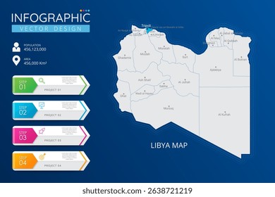 Libya map with location pointer marks. High detailed country map with division, cities and capital infographic template. Vector illustration EPS10
