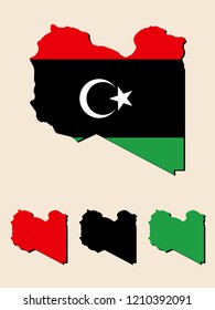 Libya map with national flag 