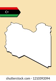 Libya map with national flag 