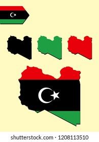 Libya map with national flag decoration