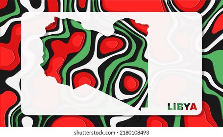 Libya Map with Paper Cut Waves Background Shape perfect for Greeting Card, Desktop Wallpaper, and Banner