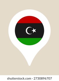 Alfiler de mapa de Libia con el ícono de la bandera nacional para mostrar la ubicación geográfica, una Ilustración vectorial aislada moderna..