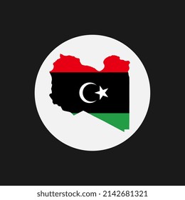 Silueta de mapa de Libia con bandera sobre fondo blanco