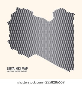 Libya Map Vector Hexagonal Halftone Pattern Isolate On Light Background. Hex Texture in the Form of Map of Libya. Modern Technologic Military Contour Map of Libya for Design or Business Projects