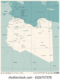 Libya Map - Vintage High Detailed Vector Illustration