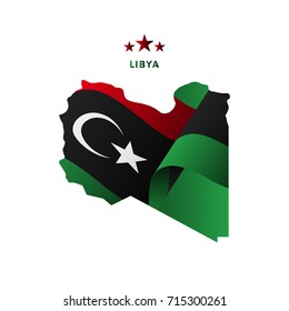 Libya map with waving flag. Vector illustration.