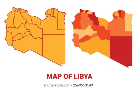 Libya Map Yellow regions orange political map vector
