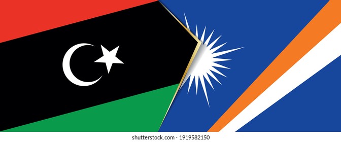 Libya and Marshall Islands flags, two vector flags symbol of relationship or confrontation.