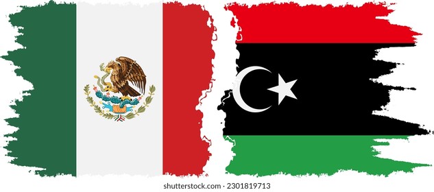 Libya and Mexico grunge flags connection, vector